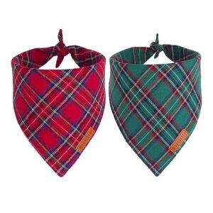 Christmas Dog Bandana 2 Pack, Stylish Plaid Pet Scarf, Premium Cotton, Small